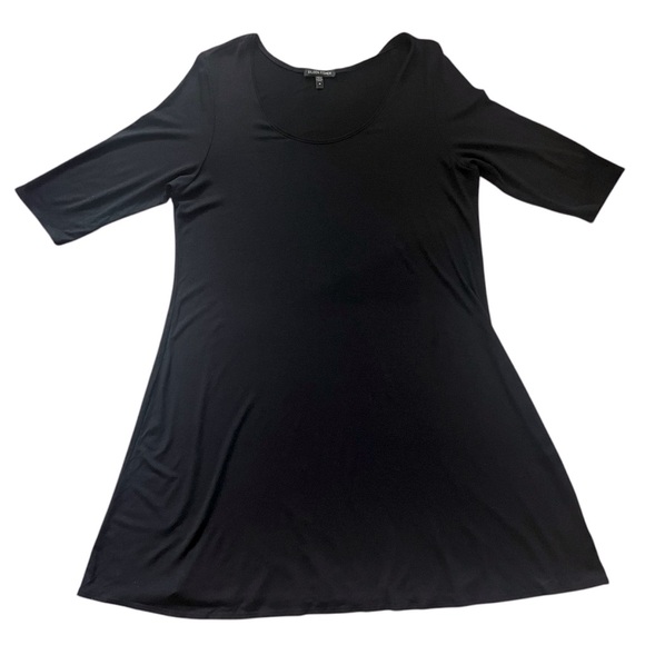 Eileen Fisher Half Sleeve Scoop Neck Dress BLK SZ M Classic Flouncy Minimalist - Picture 2 of 8